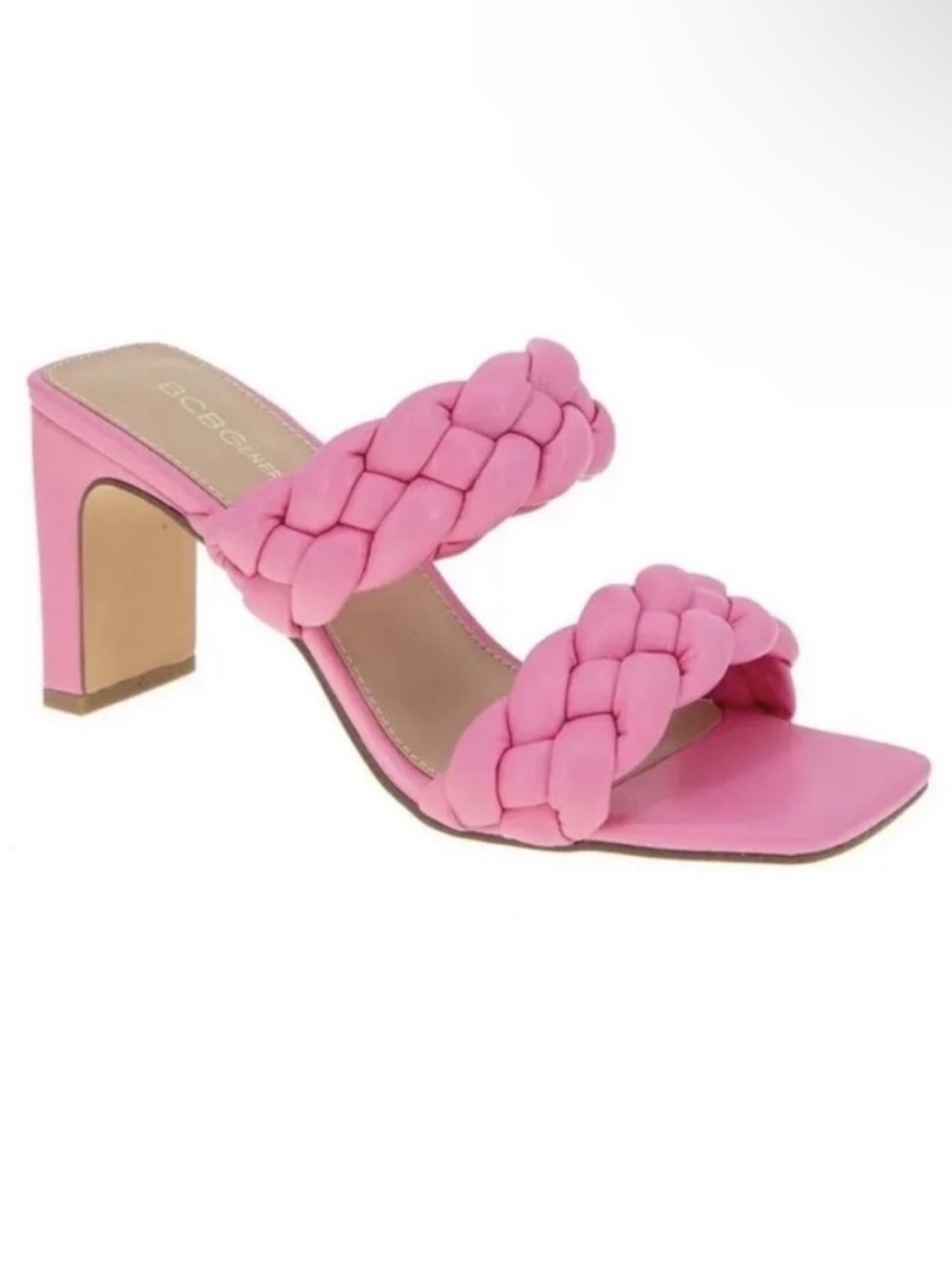 BCBGeneration Pink Braided Double-Strap Block Heel Mule